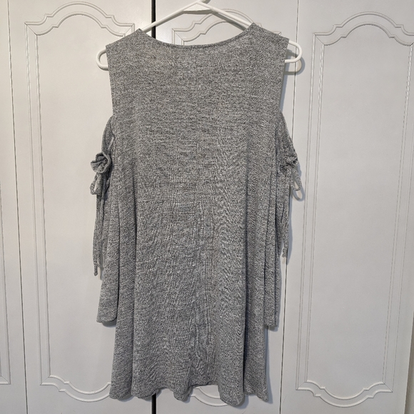 Heather gray off the shoulder boutique top or mini dress comfy cute ruffle bow - Picture 6 of 11